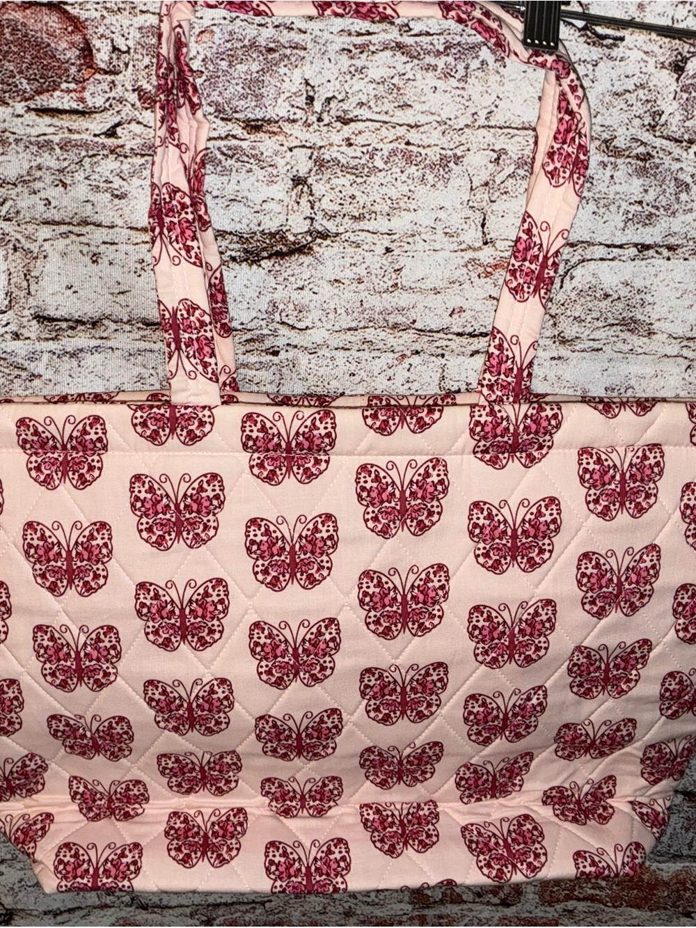 Vera Bradley Pink Tote with Burgundy Butterfly Print - Picture 3 of 4